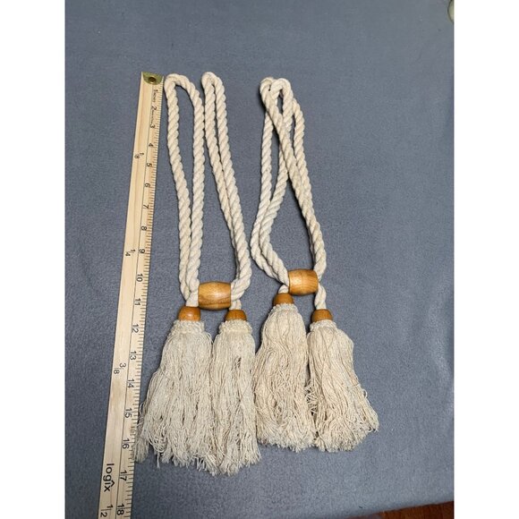 Vintage Curtain Tiebacks with Tassels & Wooden Beads Set of 2 - Picture 5 of 8